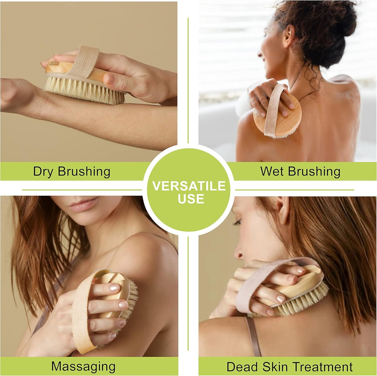 Wet & Dry Brushing Body Brush with Carry Bag | Natural Bristle Dry Body Exfoliator Brush for Lympathatic Drainage, Removing Dead Skin Cells, Cellulite & Improving Blood Circulation